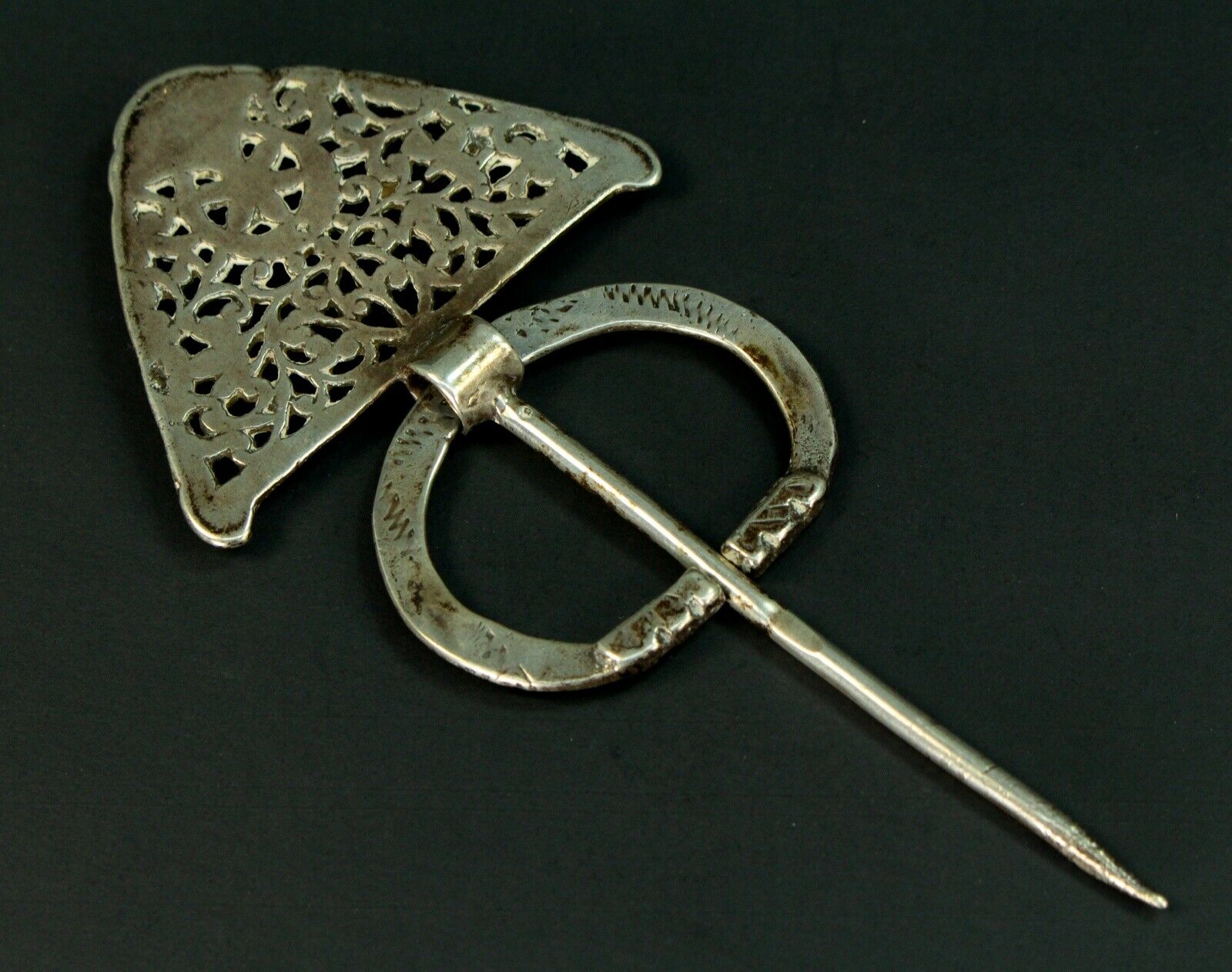 ~antique Medieval Viking / Celtic Silver Fibula Pin Open Work Omega Shape